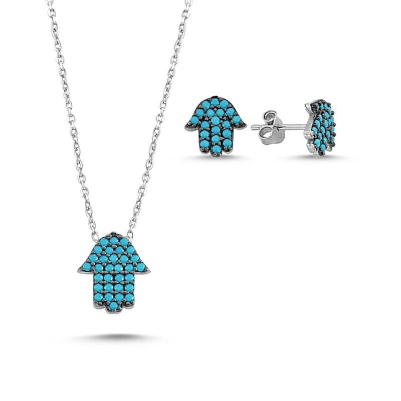 

Silver 925 Sterling Nano Turquoise Gemstone Fatma Master Hand Set