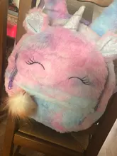 Bonita mochila de dibujos animados para niña, mochilas con unicornio de felpa, de piel, escolar, regalo para niños, bolsa de libro