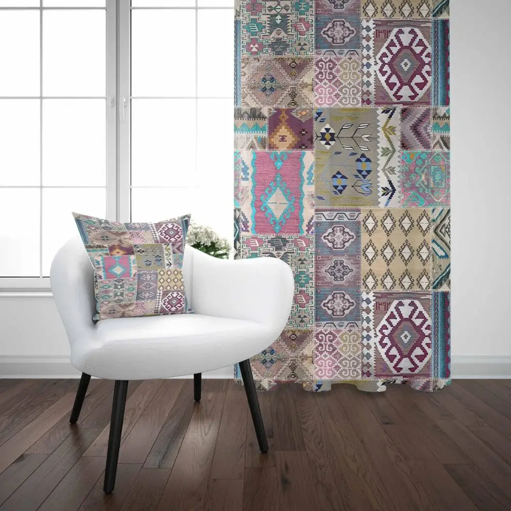 Else Gray Green Authentic Turkish Patchwork Vintage 3D Print Living Room Bedroom Window Panel Curtain Combine Gift Pillow Case | Дом и сад