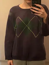 Jerséis de estilo coreano con estampado geométrico para otoño e invierno, jerséis de punto holgados de gran tamaño con cuello redondo, jersey de Mujer