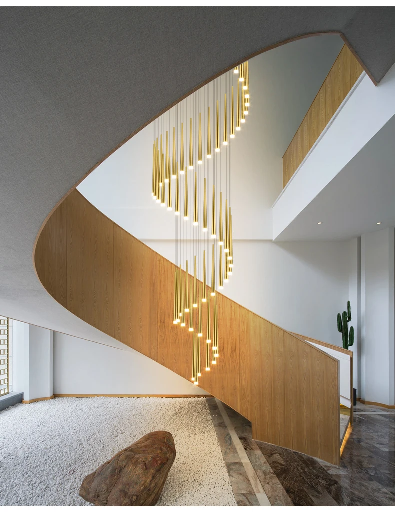 Nordic Led Chandelier For Living Room Hall Foyer Golden Modern Long Downlight Duplex High-rise Stairs Ring Rotating Pendant Lamp lowes chandeliers