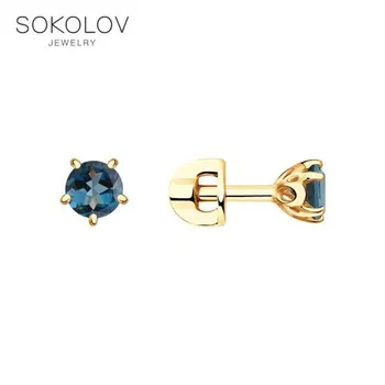 

Drop Earrings with stones SOKOLOV gold Blue Topaz fashion jewelry 585 women's male, long earrings