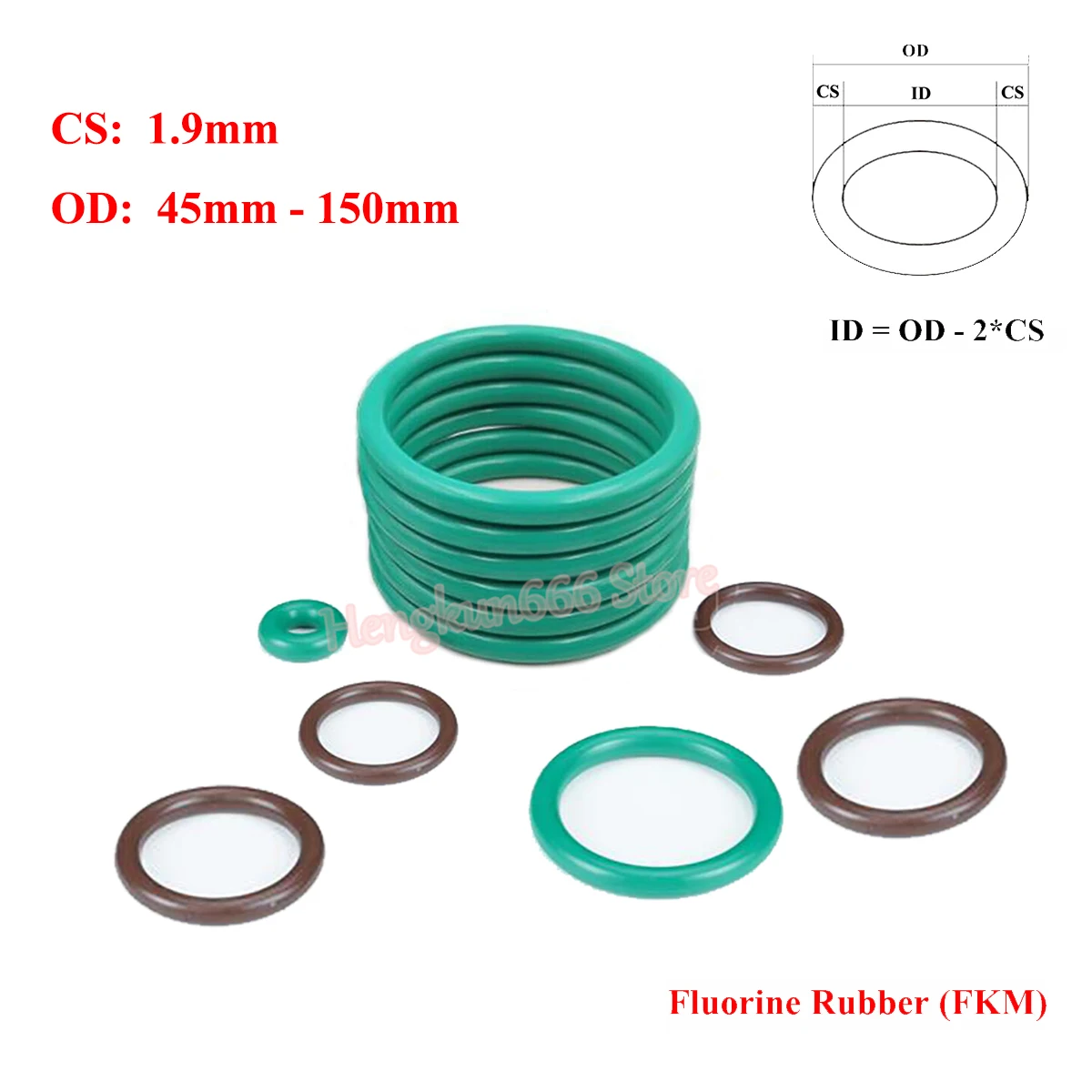 

10Pcs FKM Fluorine Rubber O Ring Gasket CS 1.9mm OD 5-150mm Round O Type Sealing Washer Oil resistant acid and alkali resistan