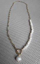 LOVOACC-collar de perlas naturales de agua dulce para mujer, cadena de eslabones gruesa dorada, cierre de palanca asimétrico, Gargantilla circular