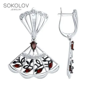 

Drop Earrings with stones "Fans» SOKOLOV silver with garnets and cubic zirconia, fashion jewelry, 925, women's male, long earrings