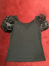 Blusa de malla transparente con mangas abullonadas para verano, camisa acanalada para mujer, camisetas con transparencias, 2020