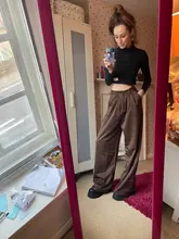 2021 Retro de Color sólido salvaje recto ancho pierna Pantalones mujer primavera nueva moda Coreana de cintura alta pantalones largos