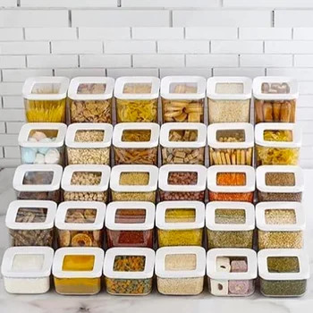 12 PCS Kitchen Food Storage Box Container Set Organizer Square Vacuum Lid Airtight Jars Pantry Noodle Legume Cereals Rice Pasta 2