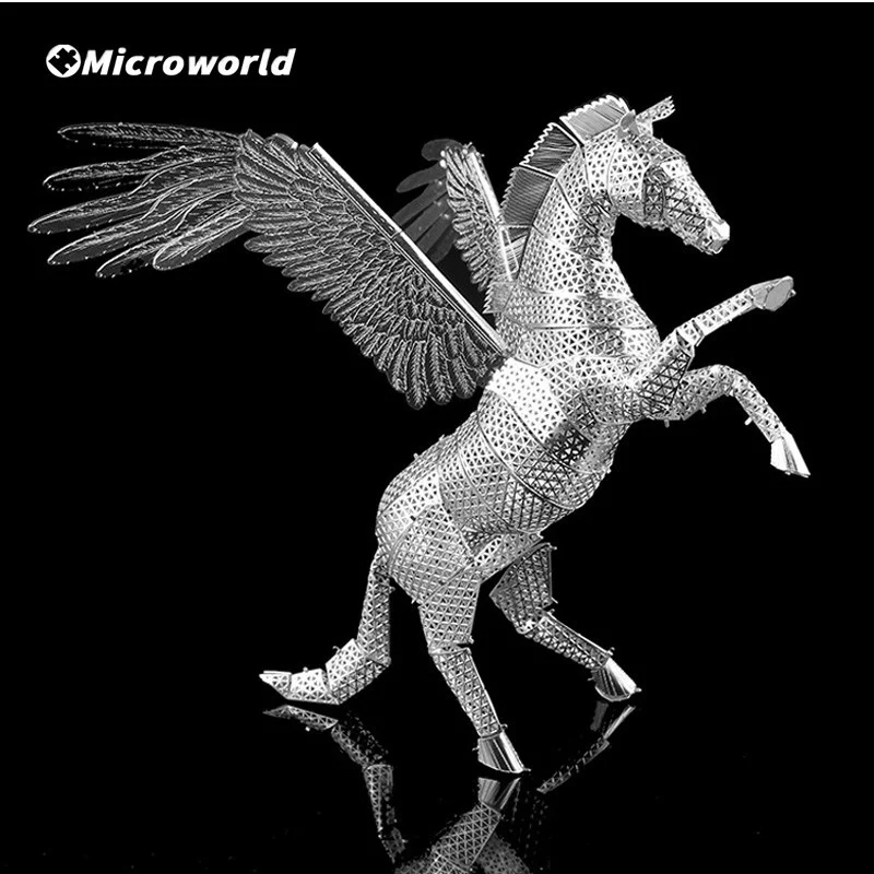Microworld 3D Metal Fly Horse Models Puzzle Pegasus Styling Laser Cut DIY Assemble Kits Educational Toys Jigsaw For Audlt Gifts