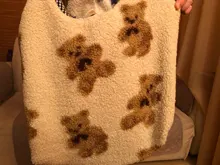 Bolso grande de tela de oveja para mujer, bolso grande de hombro de lona de oso de piel esponjosa, bolso de compras suave de gran capacidad, bolso escolar para niña