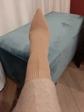 Aphixta-Botas de tacón de hoja de Metal para mujer, Botines de tacón de aguja, de tela elástica, puntiagudas