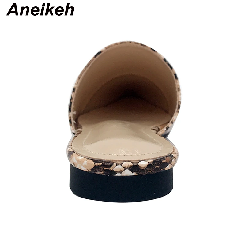 Aneikeh/модные босоножки без задника на плоской подошве; шлепанцы с леопардовым принтом; слипоны с острым носком; женские сабо; женские сланцы для улицы