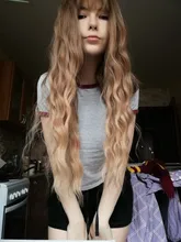 OneNonly-Peluca de cabello sintético largo degradado para mujer, pelo Natural resistente al calor, ondulado y suelto con flequillo, color marrón y Rubio, para Cosplay