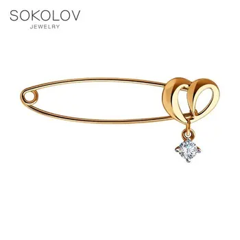 

Brooch SOKOLOV gold with cubic zirconia fashion jewelry 585 women's male