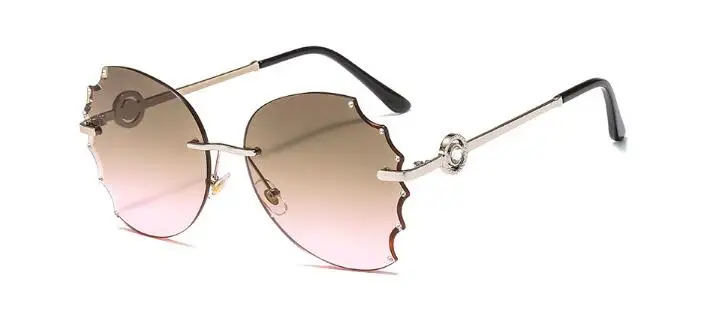 C6 brown pink Негабаритные без оправы хрустальные Солнцезащитные очки женские новые роскошные брендовые Модные женские Элегантные дизайнерские очки с градиентными линзами кленовый лист - Цвет линз: C6 brown pink