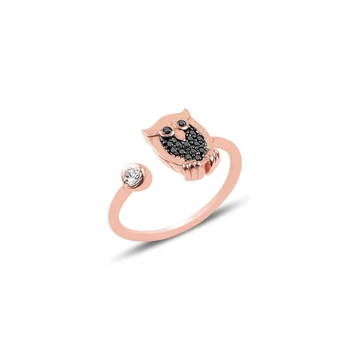 

KUTAYDAN Black Zircon Stone Adjustable Tall Owl Ring 925 Sterling Silver
