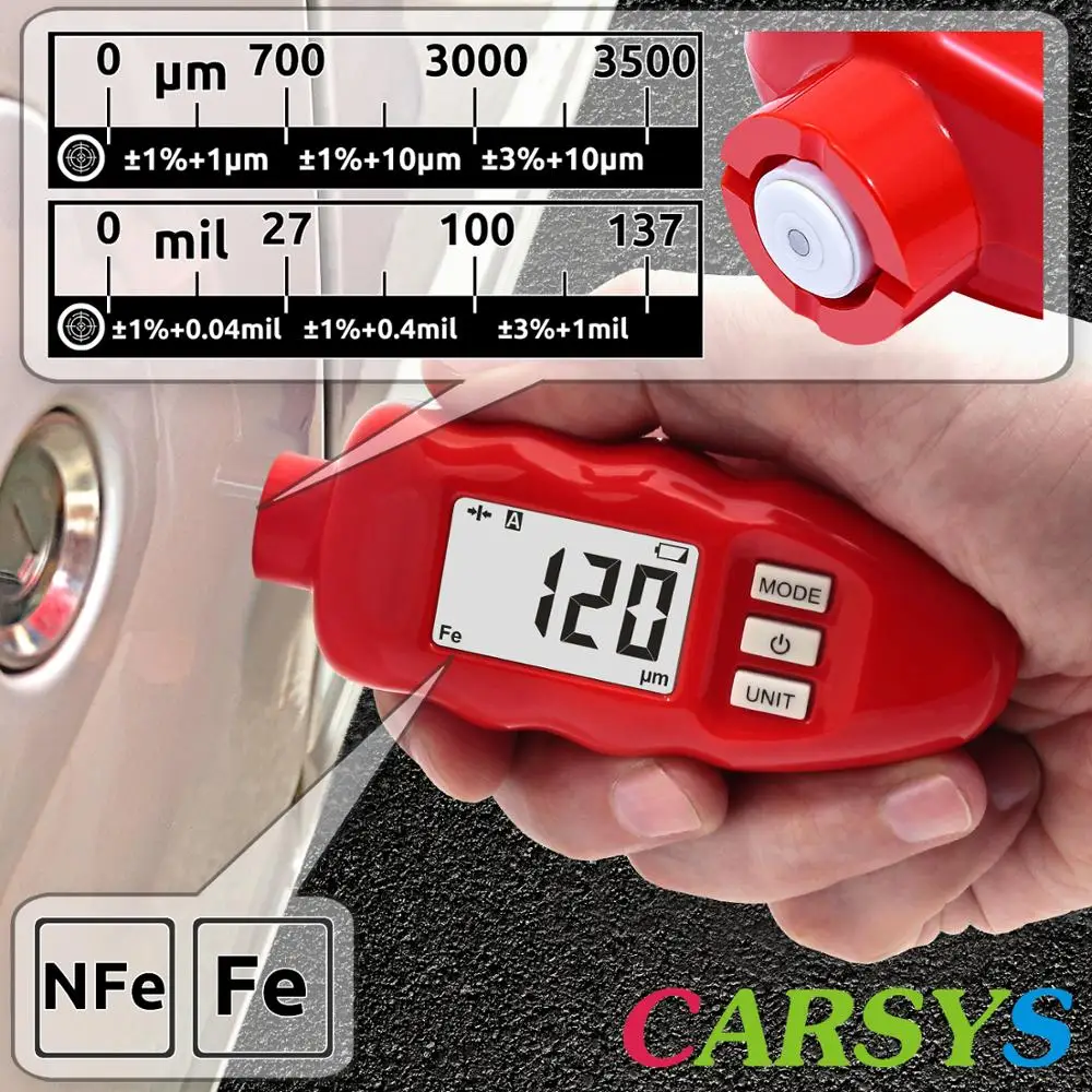 Толщиномер покрытий CARSYS DPM-816 PRO Быстрые измерения по черным и цветным металлам(0-3 мм) пр-во Россия(красный