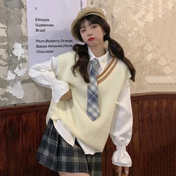 Vest Shirt Women Preppy Style Top Female Blouse Jk Japanese Style Wear V-neck Sweater Coat Stacking Vest School Sister