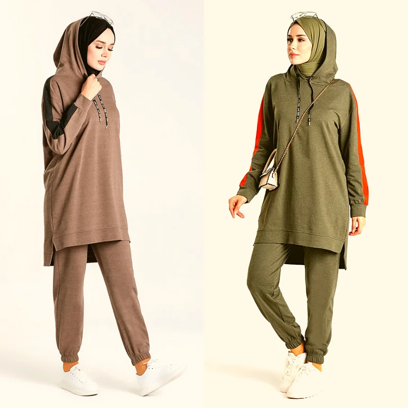 Chándal de manga larga para mujer, conjuntos de dos piezas, ropa para correr, Abayas, Hijab, ععايdubai, Dubái, prenda de vestir árabe musulmana, 2021 musulmán conjuntos ropa mujer musulmana turquia burkini abaya dubai