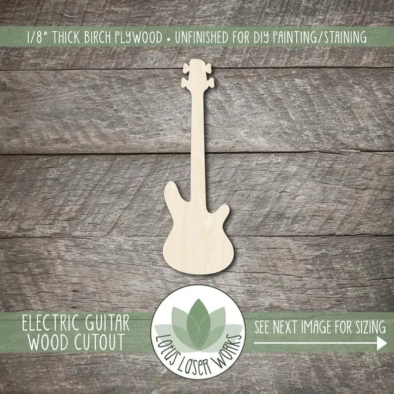 

Wood Electric Guitar Cutout, Blank Wood Craft Embellishments, Wooden Electric Guitar Shape, Musical Instrument Cutouts