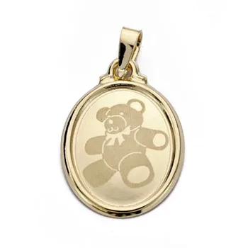 

Bear pendant 18k gold laser oval 22mm. [AA0120]