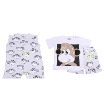 

Luggi Baby Boy's Monkey Singlet Romper and Short & Tshirt Set (3 Pieces)