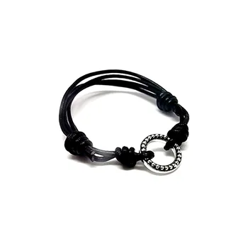 

Bracelet 925 sterling silver m interpiece circulate oxidized leather AA9916]