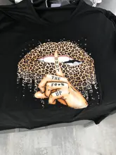 Shirt Lips Tees Base Women Tops Funny Leopard Summer Fashion O-Neckblack ZOGANKIN