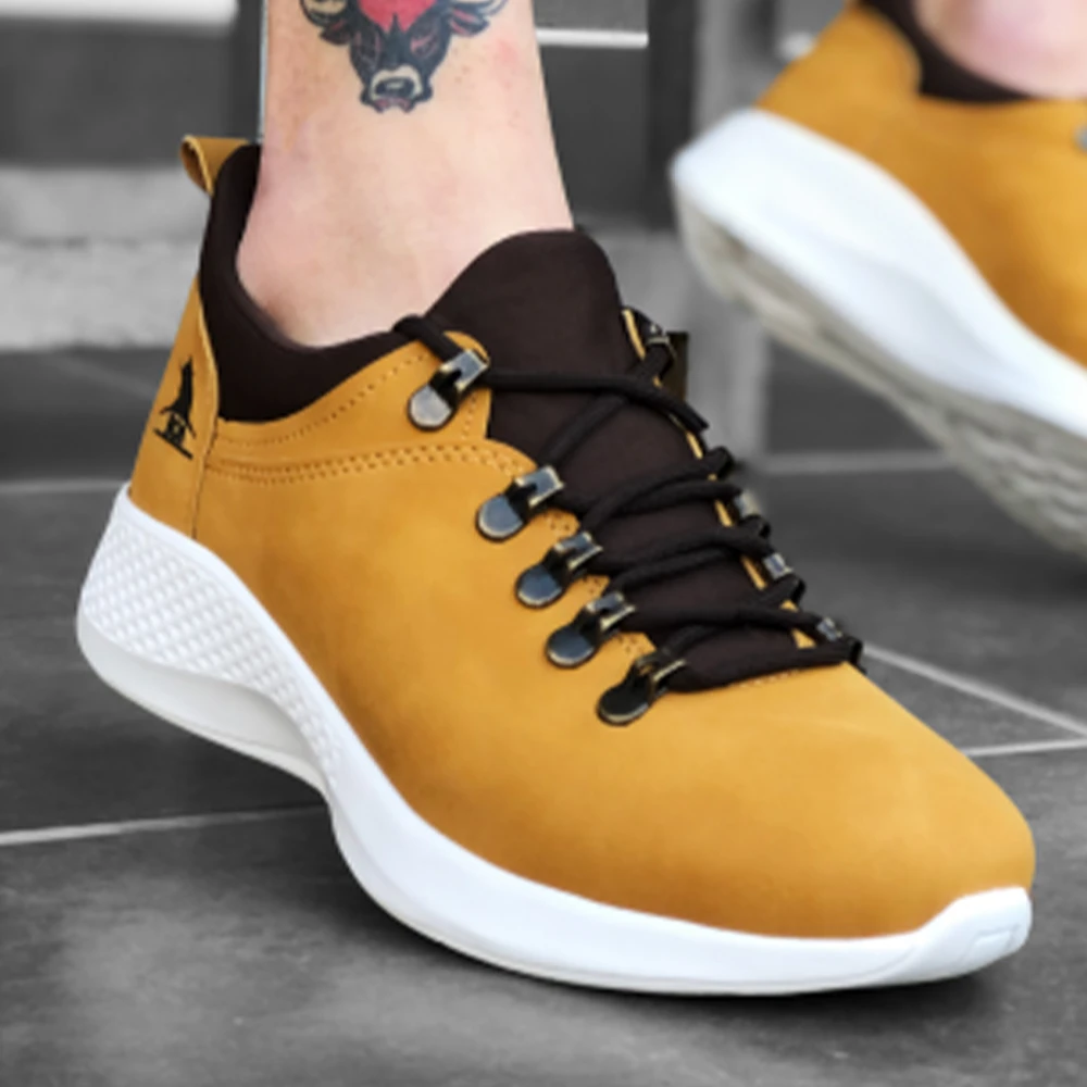Zapatos deportivos hombre, calzado con cordones, suela gruesa, color Camel, amarillo y blanco, modelo nuevo, BA0601|Zapatos informales de hombre| -