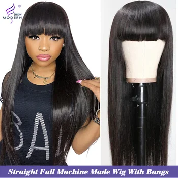 

Modern Show Hair Peruvian Straight Human Hair Wigs with Bangs Non Lace Full Machine Wig With Bangs Remy Hair 150% Natural Color