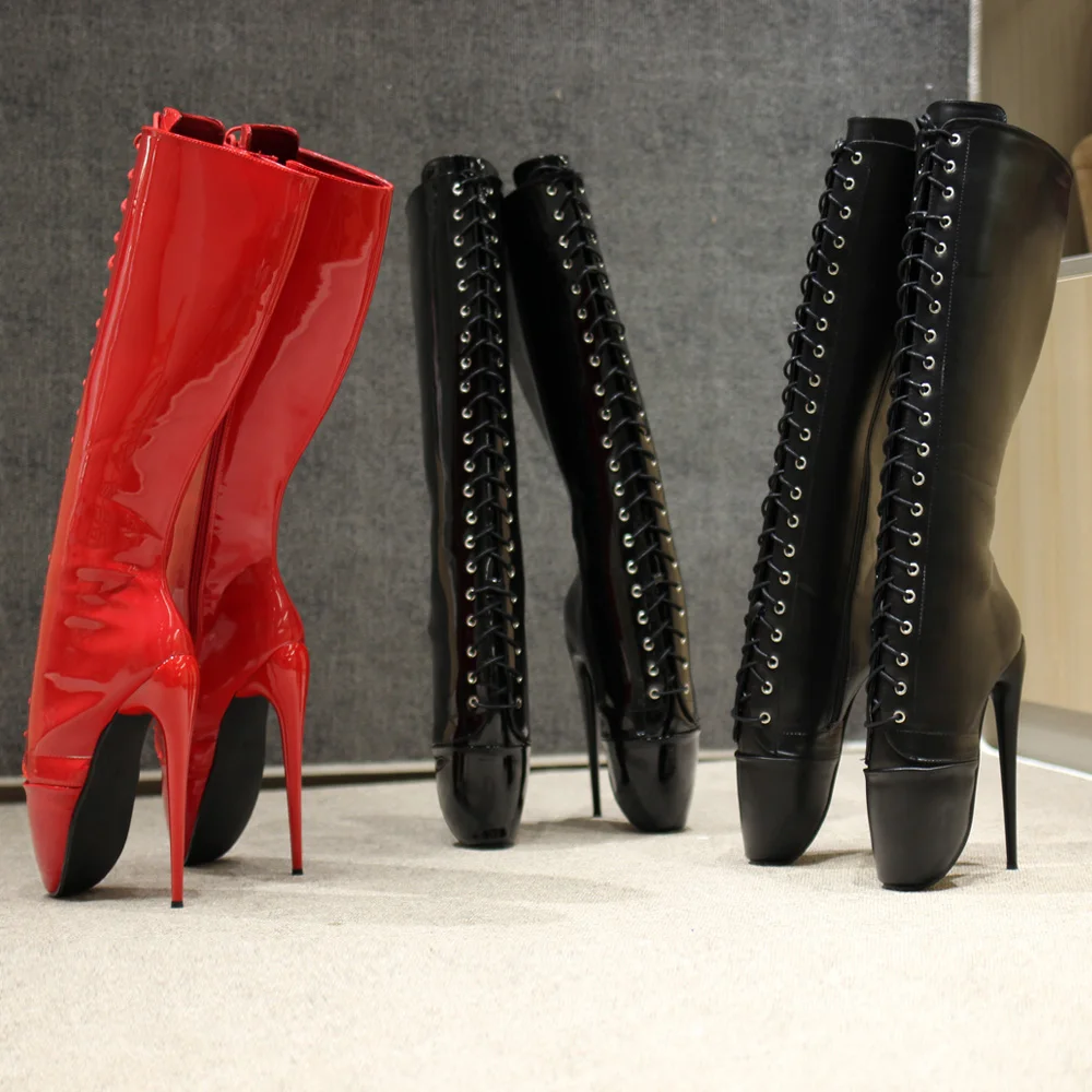 새로운 스타일 7 인치 힐 익스트림 페티쉬 고스 발레 무릎 높은 부츠 BDSM 신발 Size36-46