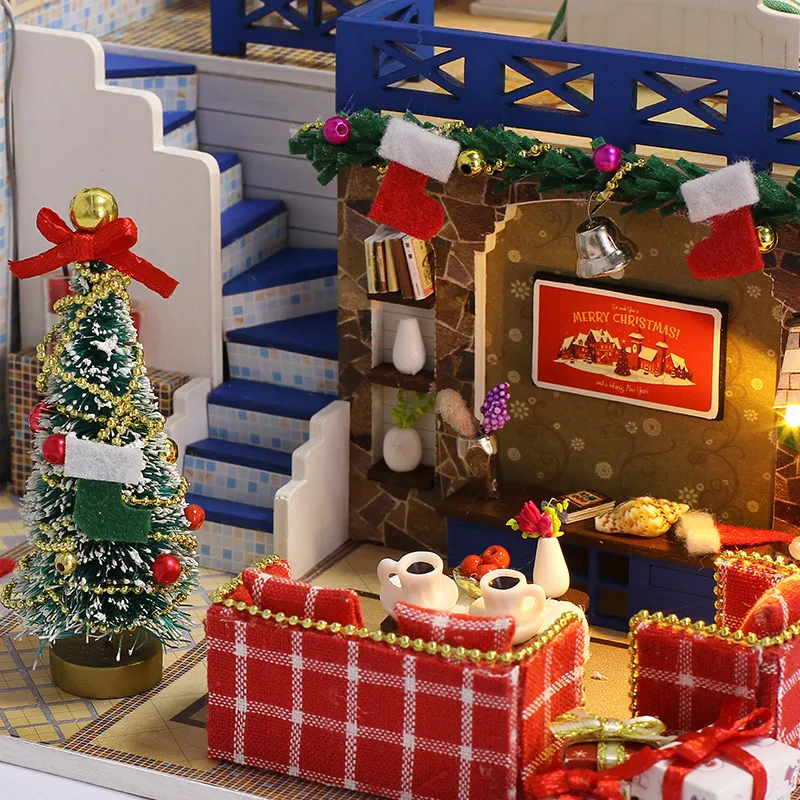 Кукольный дом мебель 3D DIY Миниатюрная модель+ 3D лампа Деревянный кукольный домик K-013F
