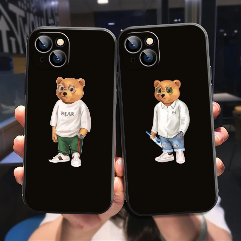 Phone Case For iPhone 13 Pro 12 Mini 11 Max SE 2020 X XR XS MAX 8 7 6 6S Plus Cute Bear Fashion Brand Fundas Black Cover |