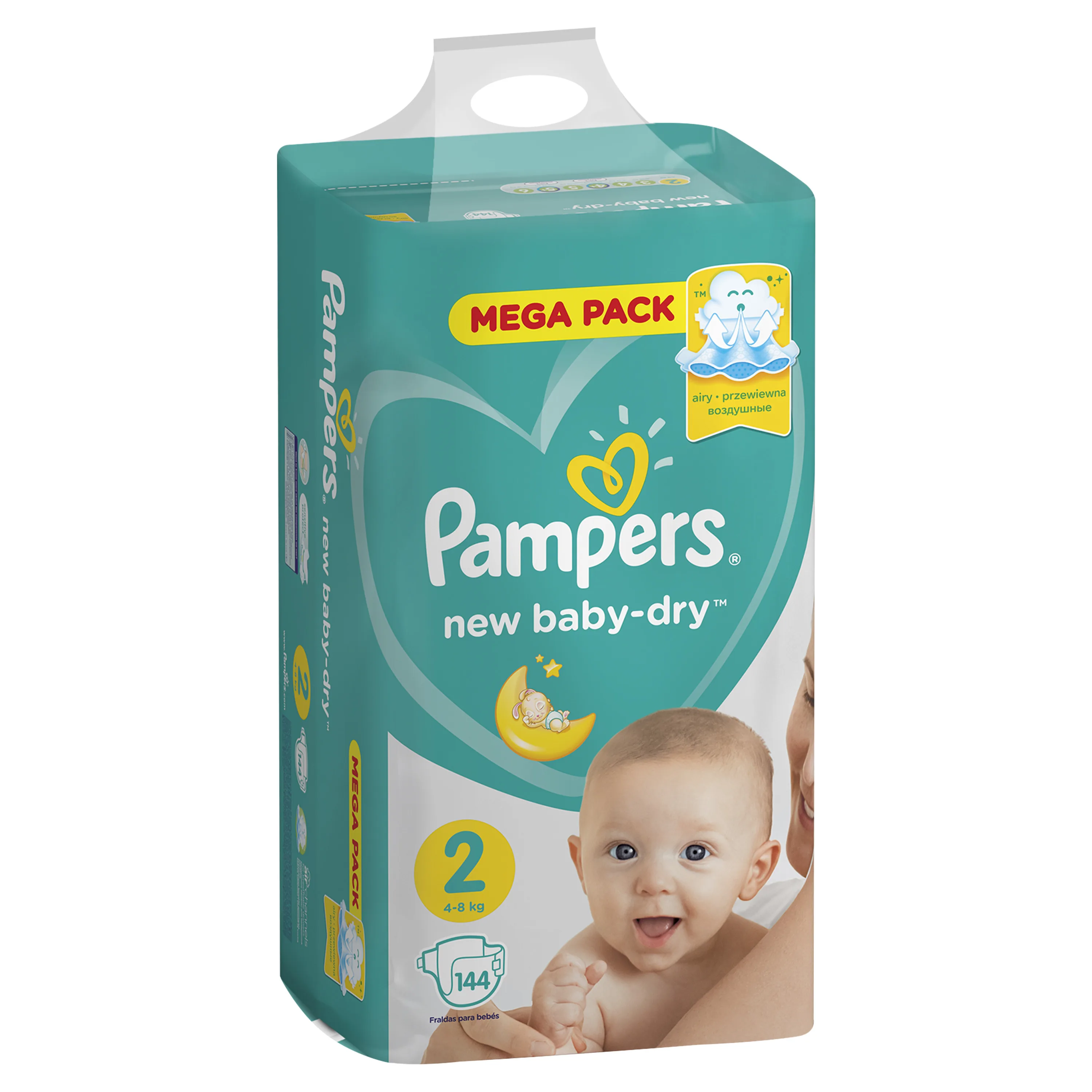 Подгузники Pampers New Baby-Dry 4–8 кг, размер 2, 144шт