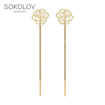 

Drop Earrings, chains SOKOLOV gold with diamond face fashion jewelry 585 women's male, long earrings