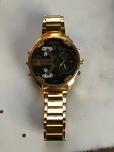 XFCS-reloj grande de acero dorado para hombre, de cuarzo, informal, con doble horario, Militar