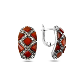 

Silver 925 Sterling Marcasite & Natural Stone Earrings