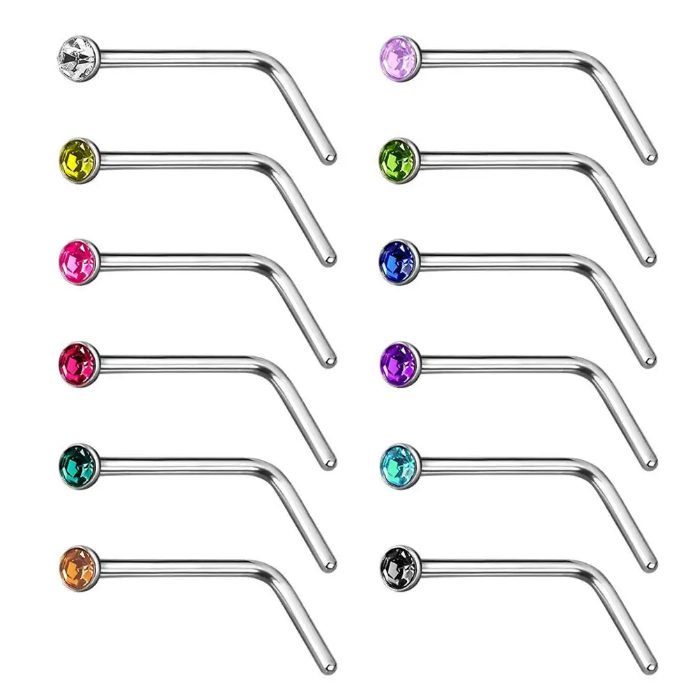 40/60pc/set Stainless Steel Piercing Lot L-shape Nose Stud 20g Crystal Straight Stud Nose Ring Set Simple Piercing Jewelry nose rings piercing jewelry nose studs body piercing jewelry body jewelry