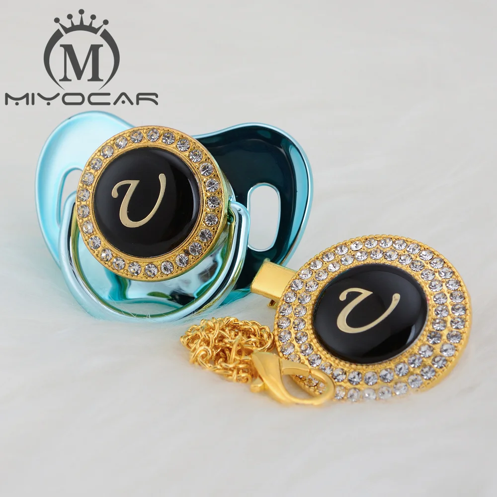 MIYOCAR имя инициалы буквы U Элегантный Серебряный bling соска и пустышка Клип BPA бесплатно пустышка bling уникальный дизайн SGS пройти LU