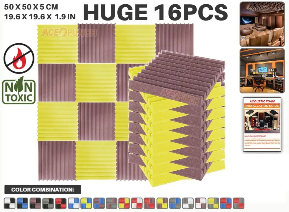 Purple and Yellow Arrowzoom 16 шт Упаковка цветовая комбинация 19," x 19,6" x 1," клиновая плитка студия Звукопоглощающая Панель акустическая обработка пены - Цвет: Purple and Yellow