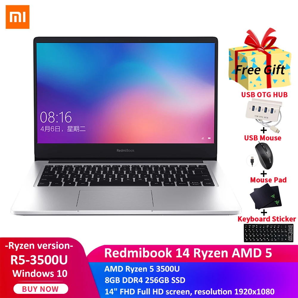 Ультратонкий ноутбук Xiaomi RedmiBook 14 дюймов AMD Ryzen 5 3500U 8 Гб ОЗУ 256 SSD Windows 10|Ноутбуки| |