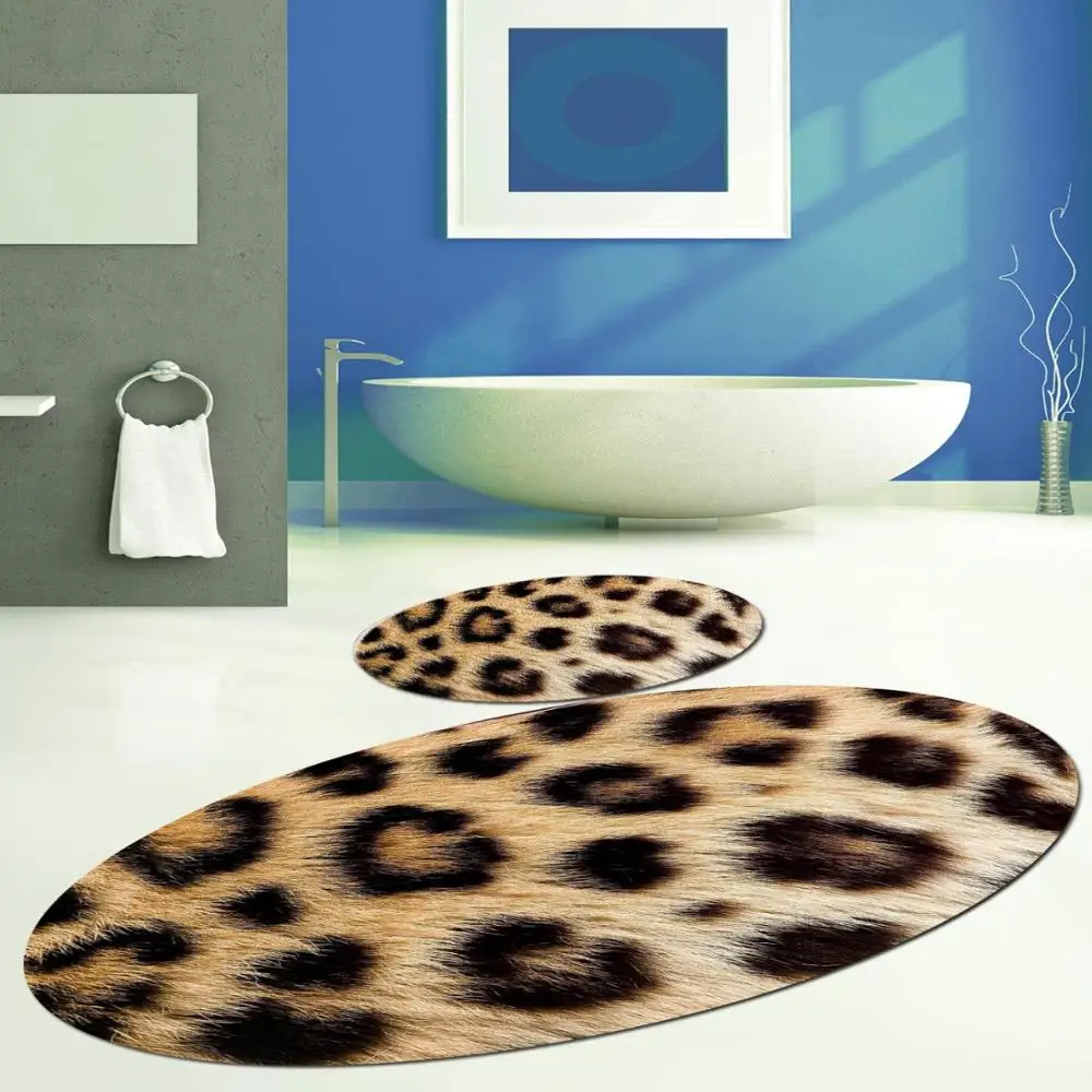 Else Yellow Brown Leopard Fur Design 2 Pcs Pattern Print Bath Else Yellow Brown Leopard Fur Design 2
