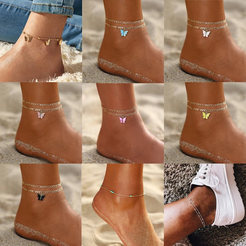 Fashion Multi Layered Acrylic Butterfly Anklet Gold Color Chain Beach Ankle Bracelet for Women Foot Leg Bracelet Beach Jewelry Fashion Multi Layered Acrylic Butterfly Anklet Gold Color Chain Beach Ankle Bracelet for Women Foot Leg Bracelet Beach Jewelry