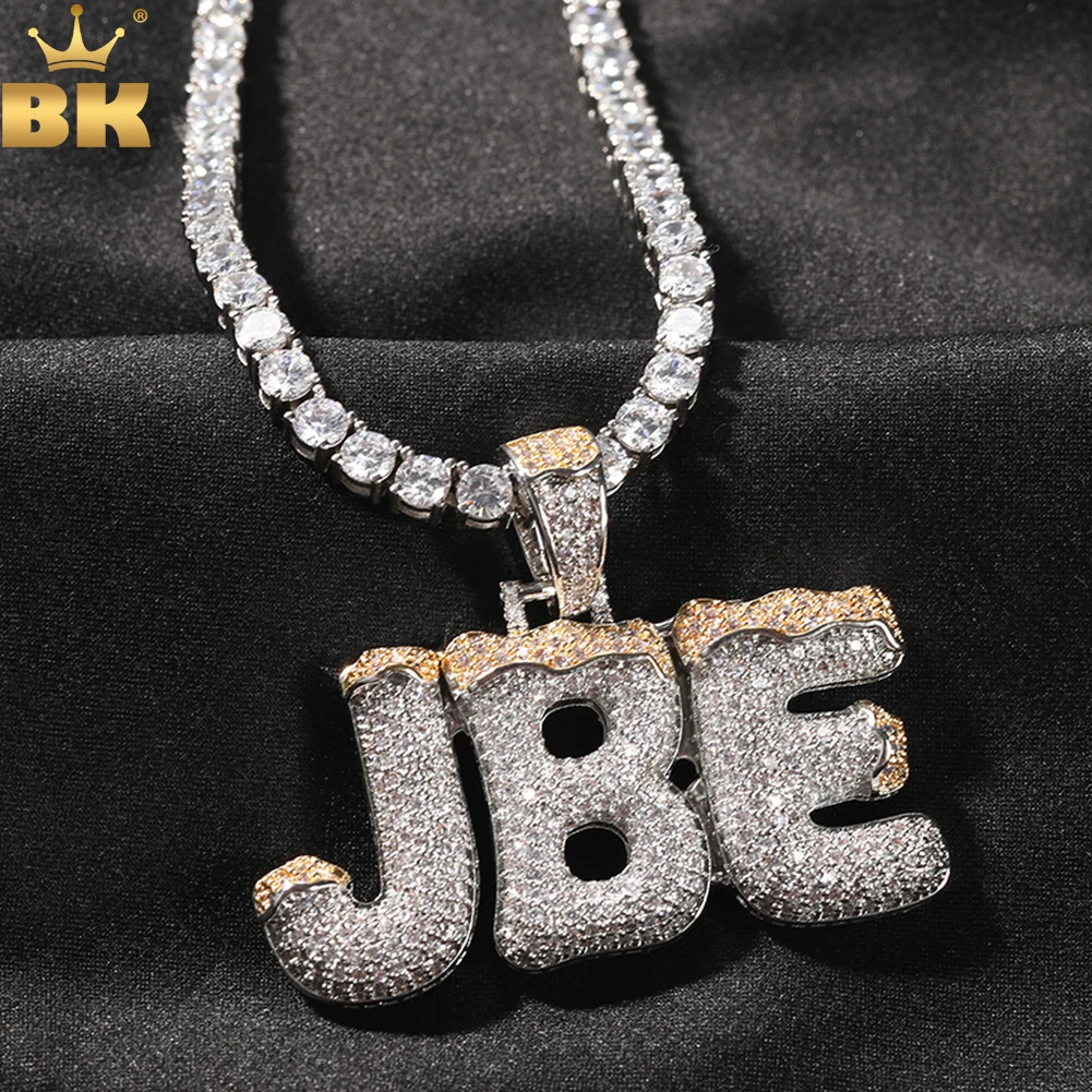 THE BLING KING Custom Snow Top Cone Bubble Letter Pendant Iced Out Cubic Zircon Tennis Chain Hiphop Jewelry Merry Christmas Gift