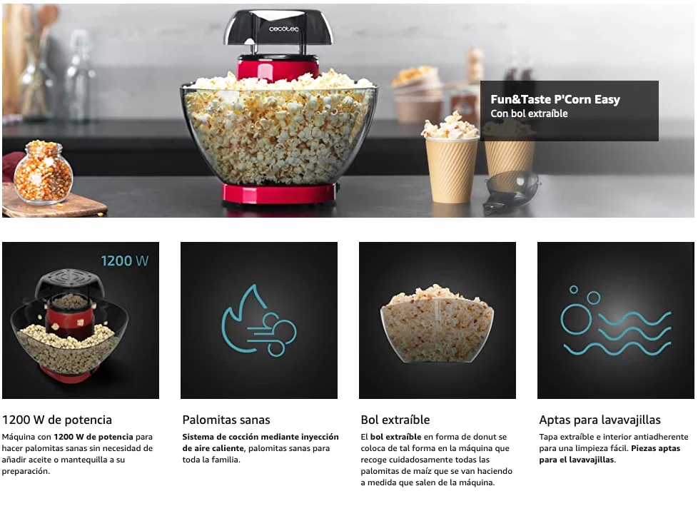 Cecotec Máquina De Hacer Palomitas Fun & Taste P'corn. Palomitas Listas En  2 Minutos, Incluye Cuchara Dosificadora - Popcorn Makers - AliExpress