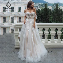 Романтическое свадебное платье с цветами, шикарная юбка с открытыми плечами с аппликацией, кружевное ТРАПЕЦИЕВИДНОЕ платье принцессы, свадебные платья, Vestido de Noiva GY04