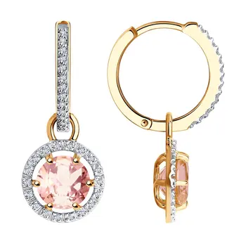 

Sokolov gold drop earrings with stones with diamonds and morganites, fashion jewelry, 585, women's male, long earrings