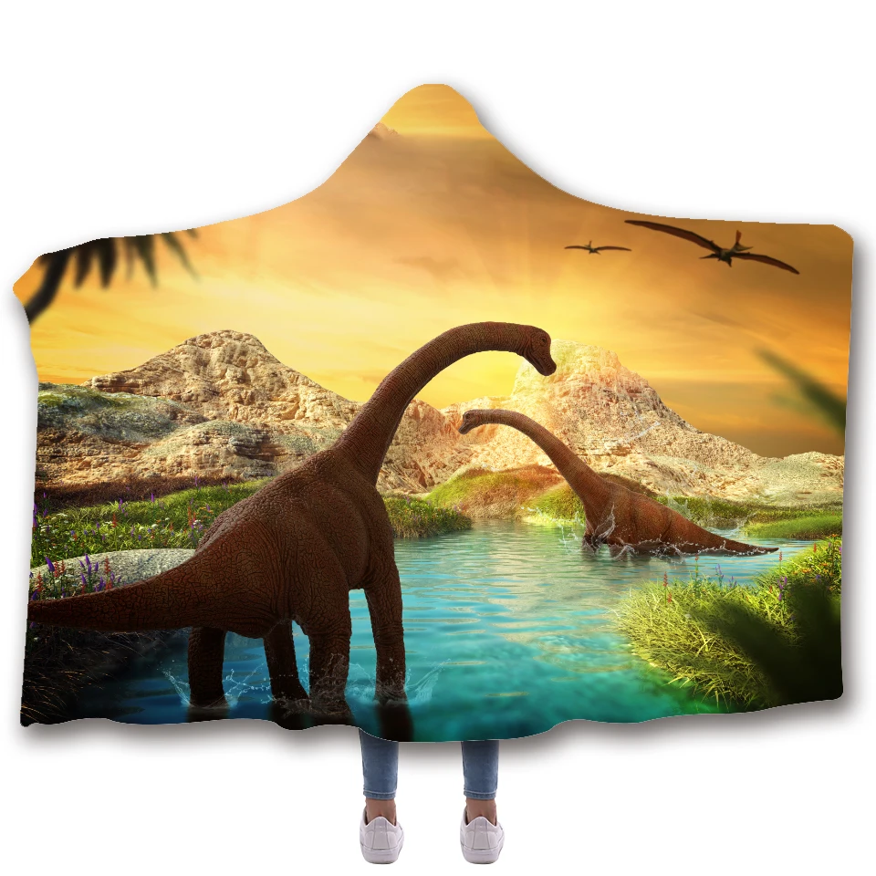 Animal-Dinosaur-Printed-Hooded-Blanket-For-Adults-Kid-Warm-Wearable-Fleece-Woman-Bad-Sofa-Throw-Blankets
