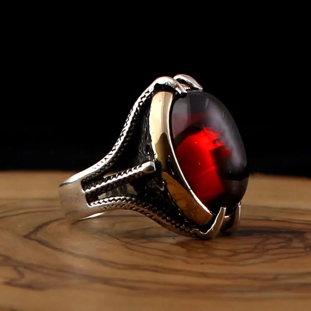 

925 Silver Ring for Men with Red Zircon Stone (Made in Turkey)