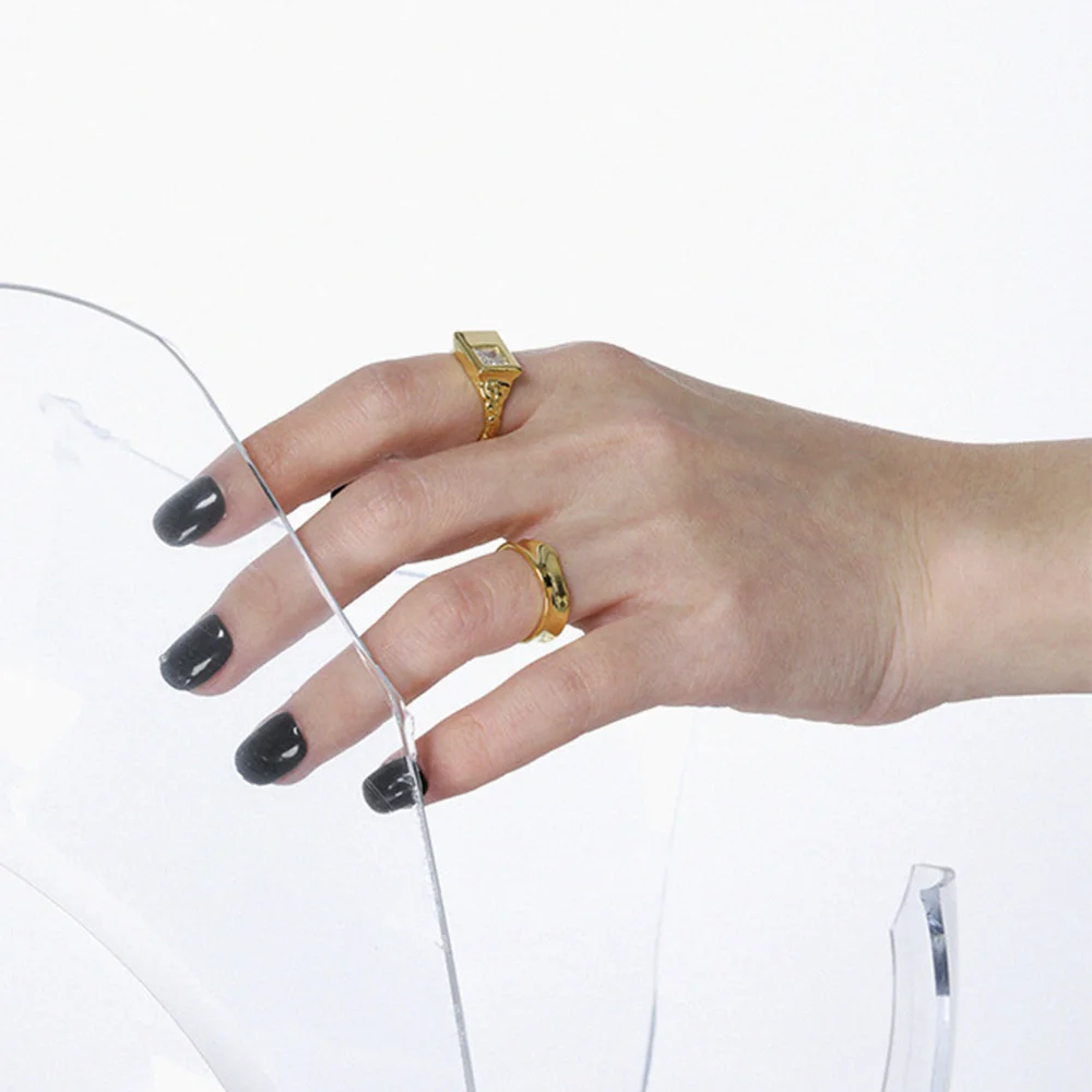 Adjustable 925 Sterling Silver Gold Square‑Gem Ring with Crystal Shine